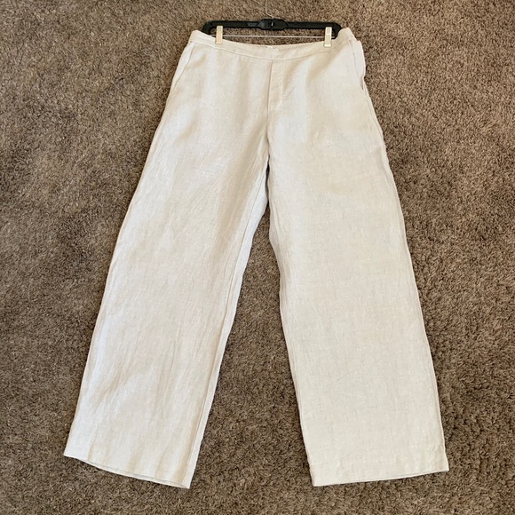 Madewell The Easy Pull On Pants Sz.L 100% Linen Wide Leg Pockets Neutral Cream - Picture 1 of 10